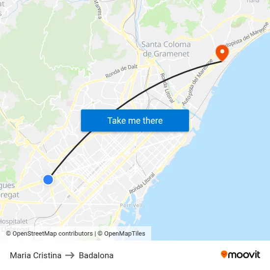 Maria Cristina to Badalona map