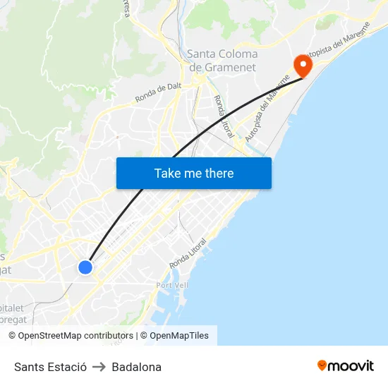 Sants Estació to Badalona map