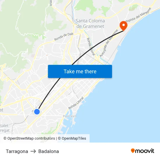 Tarragona to Badalona map