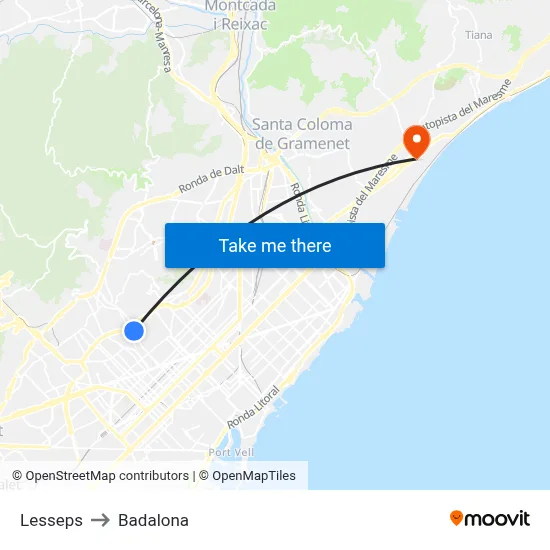 Lesseps to Badalona map