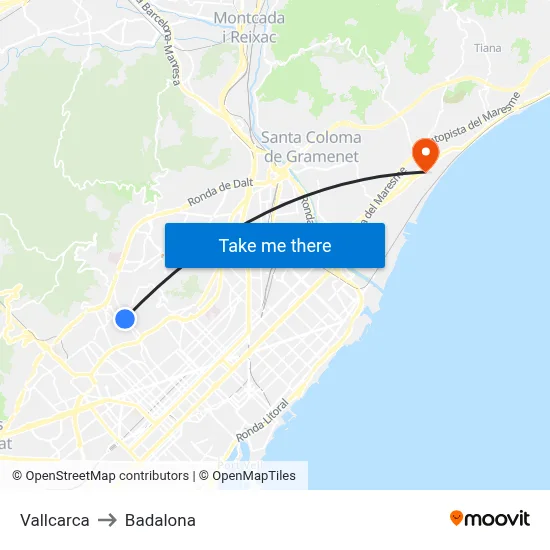 Vallcarca to Badalona map