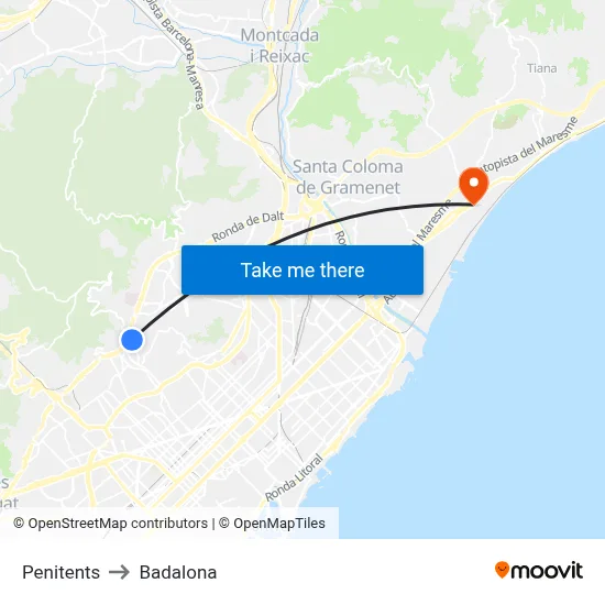 Penitents to Badalona map
