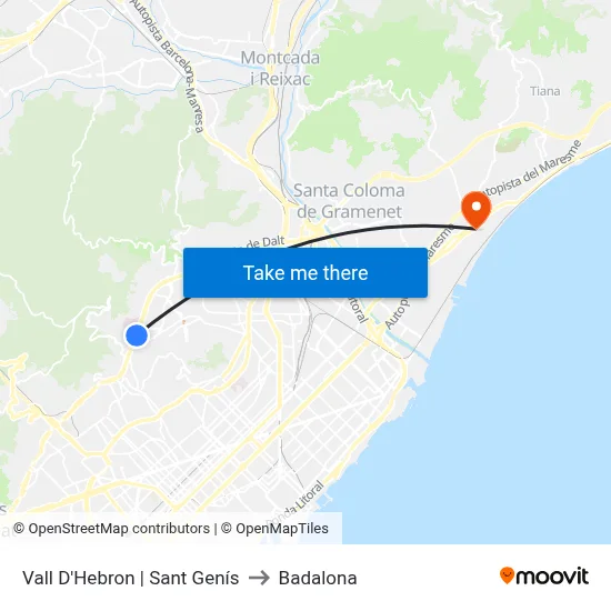 Vall D'Hebron | Sant Genís to Badalona map