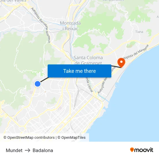 Mundet to Badalona map