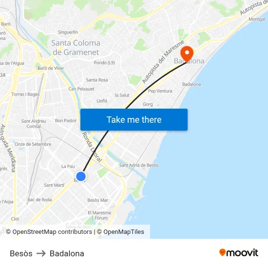 Besòs to Badalona map