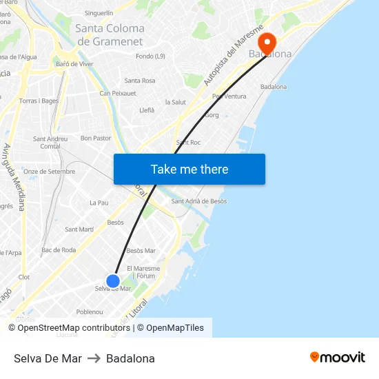 Selva De Mar to Badalona map