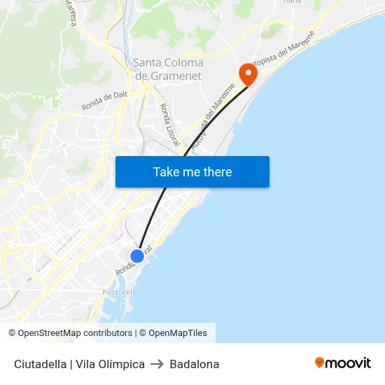 Ciutadella | Vila Olímpica to Badalona map