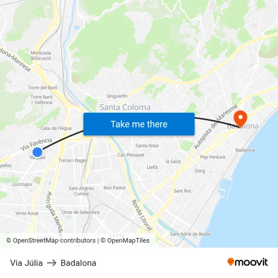 Via Júlia to Badalona map
