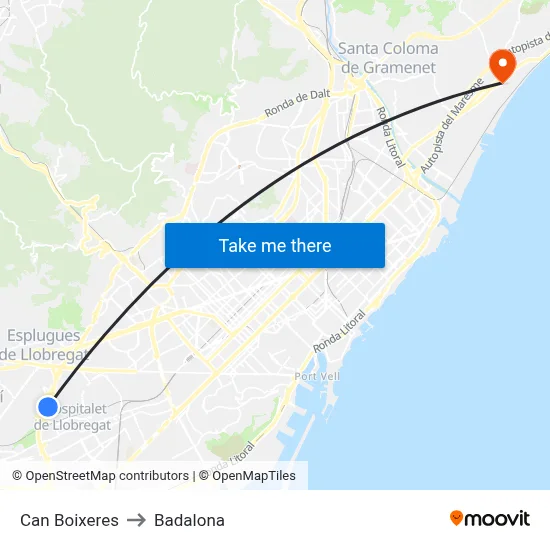 Can Boixeres to Badalona map