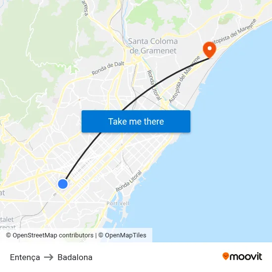 Entença to Badalona map