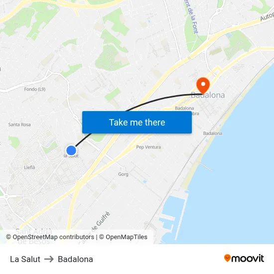 La Salut to Badalona map