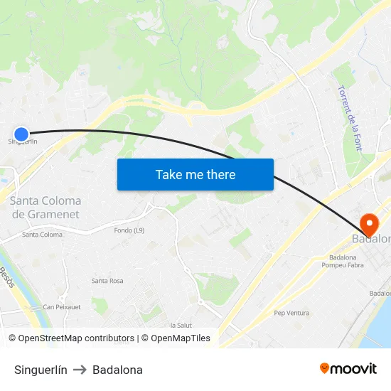 Singuerlín to Badalona map