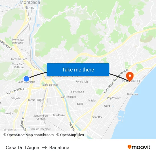 Casa De L'Aigua to Badalona map
