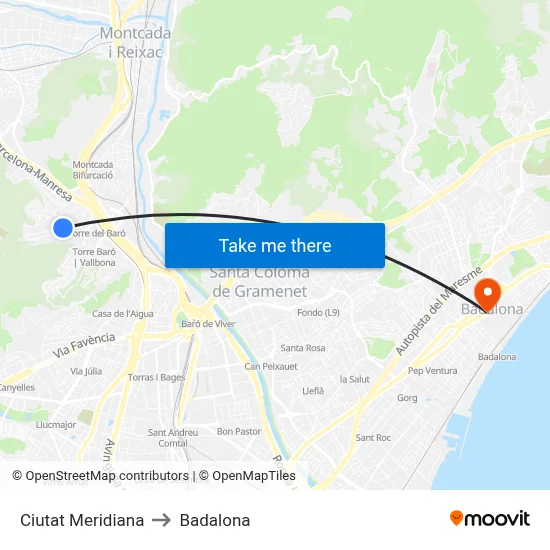 Ciutat Meridiana to Badalona map