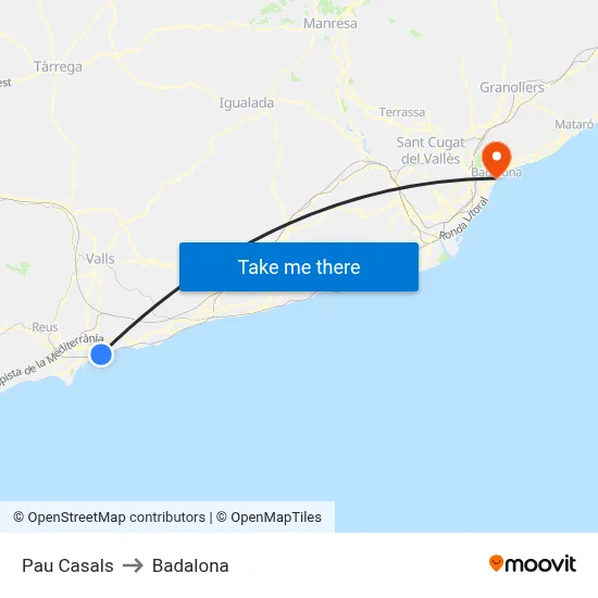 Pau Casals to Badalona map