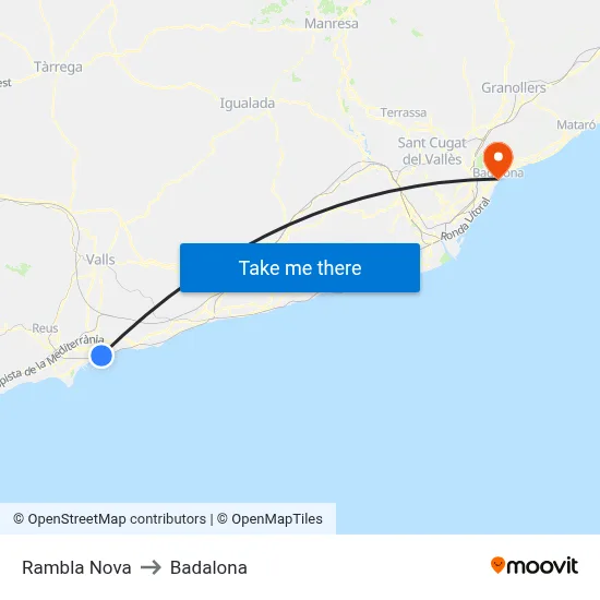 Rambla Nova to Badalona map