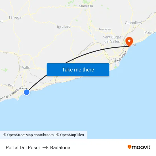 Portal Del Roser to Badalona map