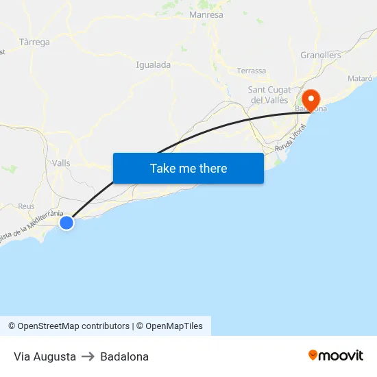 Via Augusta to Badalona map