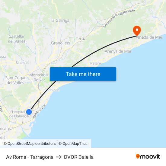 Av Roma - Tarragona to DVOR Calella map