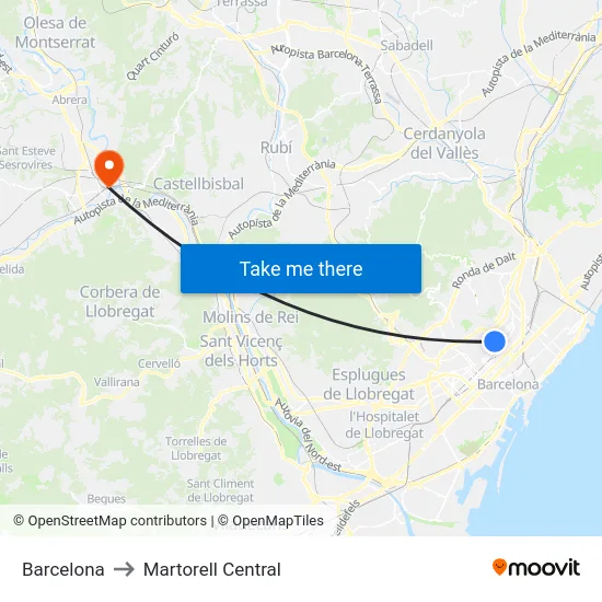 Barcelona to Martorell Central map