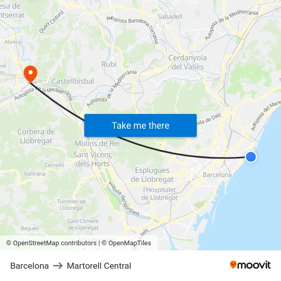 Barcelona to Martorell Central map