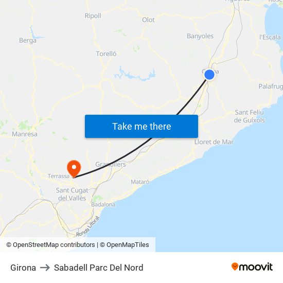 Girona to Sabadell Parc Del Nord map