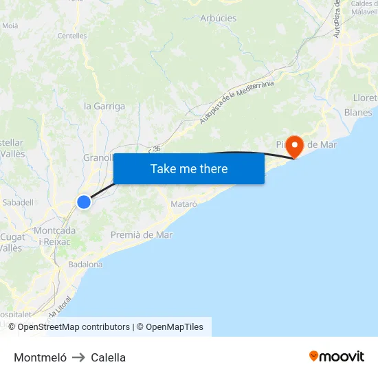 Montmeló to Calella map