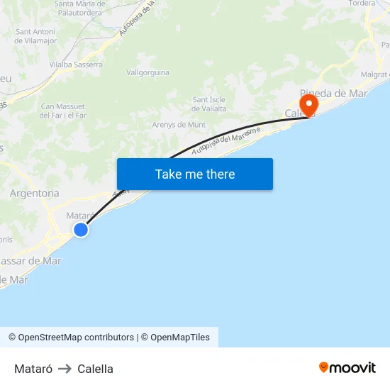 Mataró to Calella map