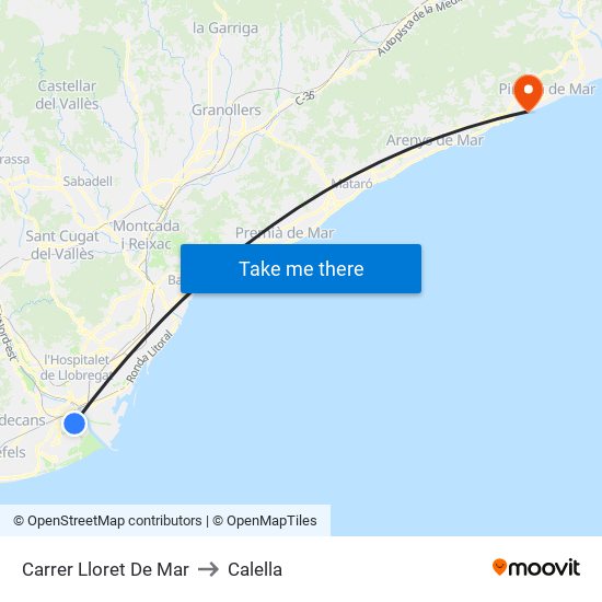 Carrer Lloret De Mar to Calella map