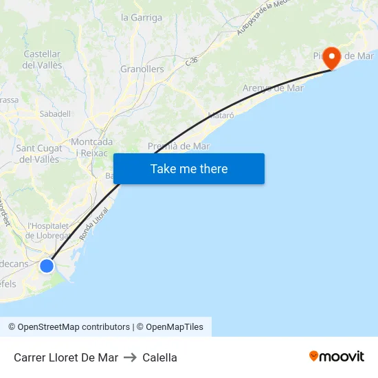 Carrer Lloret De Mar to Calella map