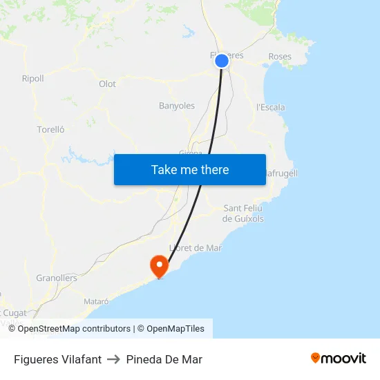 Figueres Vilafant to Pineda De Mar map