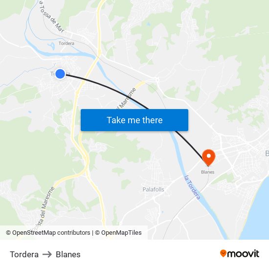 Tordera to Blanes map