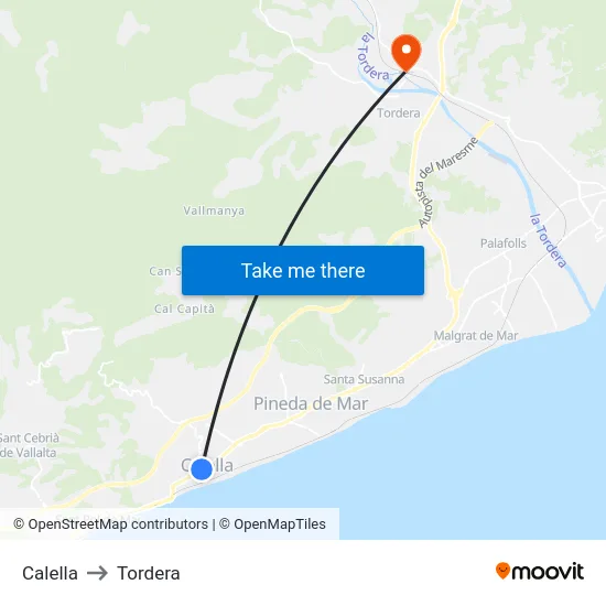 Calella to Tordera map