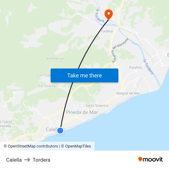 Calella to Tordera map