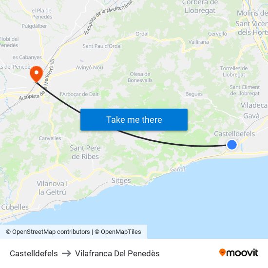 Castelldefels to Vilafranca Del Penedès map