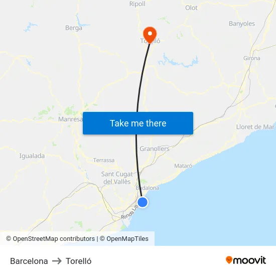 Barcelona to Torelló map