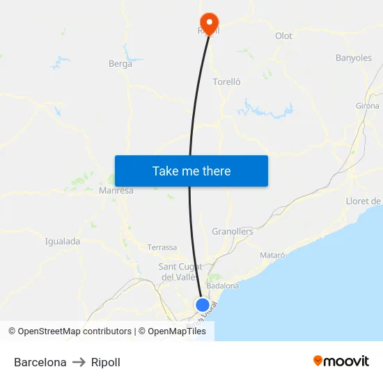 Barcelona to Ripoll map