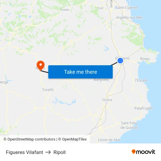 Figueres Vilafant to Ripoll map