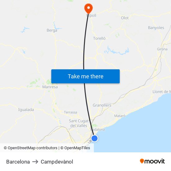 Barcelona to Campdevànol map