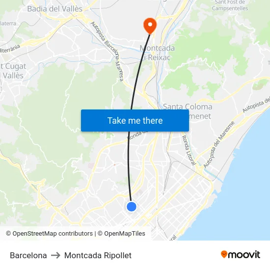 Barcelona to Montcada Ripollet map