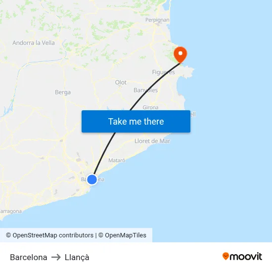 Barcelona to Llançà map
