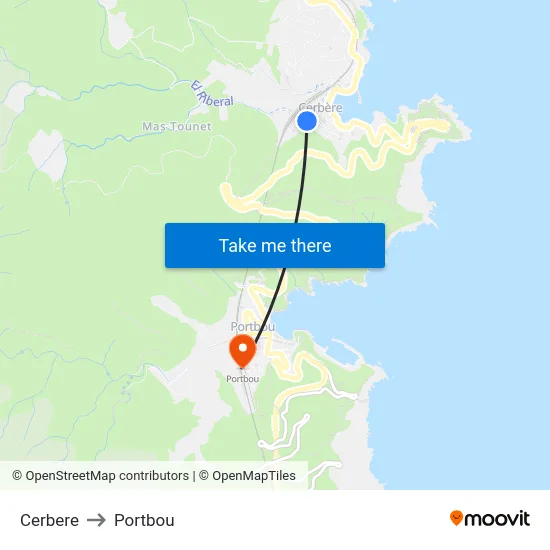 Cerbere to Portbou map