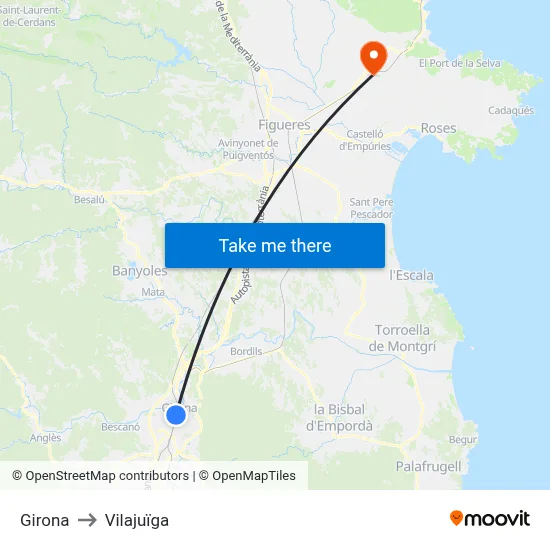 Girona to Vilajuïga map