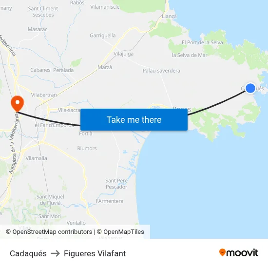 Cadaqués to Figueres Vilafant map