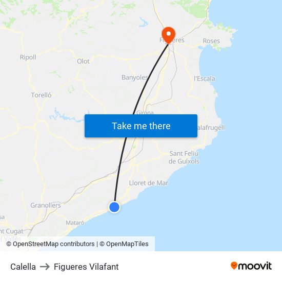 Calella to Figueres Vilafant map