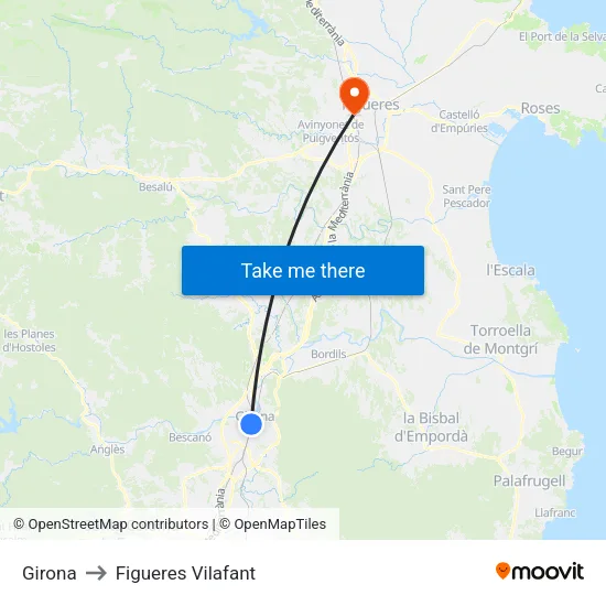 Girona to Figueres Vilafant map