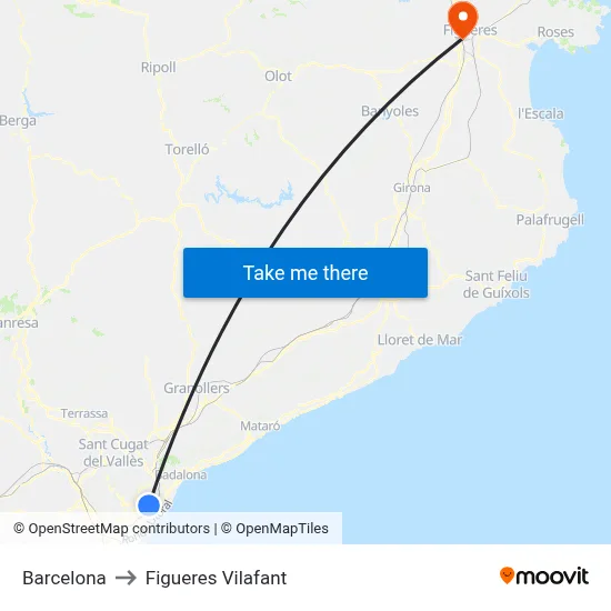 Barcelona to Figueres Vilafant map