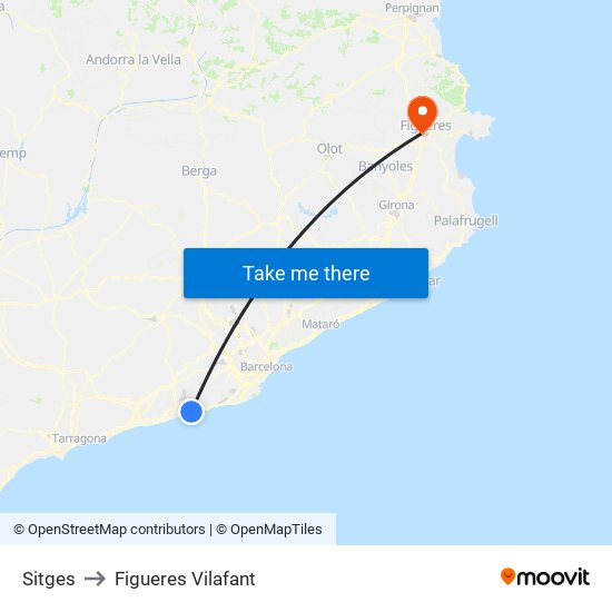 Sitges to Figueres Vilafant map