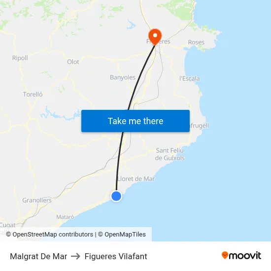Malgrat De Mar to Figueres Vilafant map