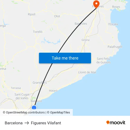Barcelona to Figueres Vilafant map